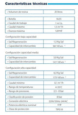 Características Técnicas PROVAI Descalcificador Cristal 25L
