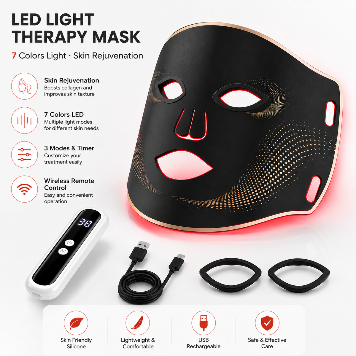 Máscara Facial LED SkinLumiere - Terapia 7 Colores